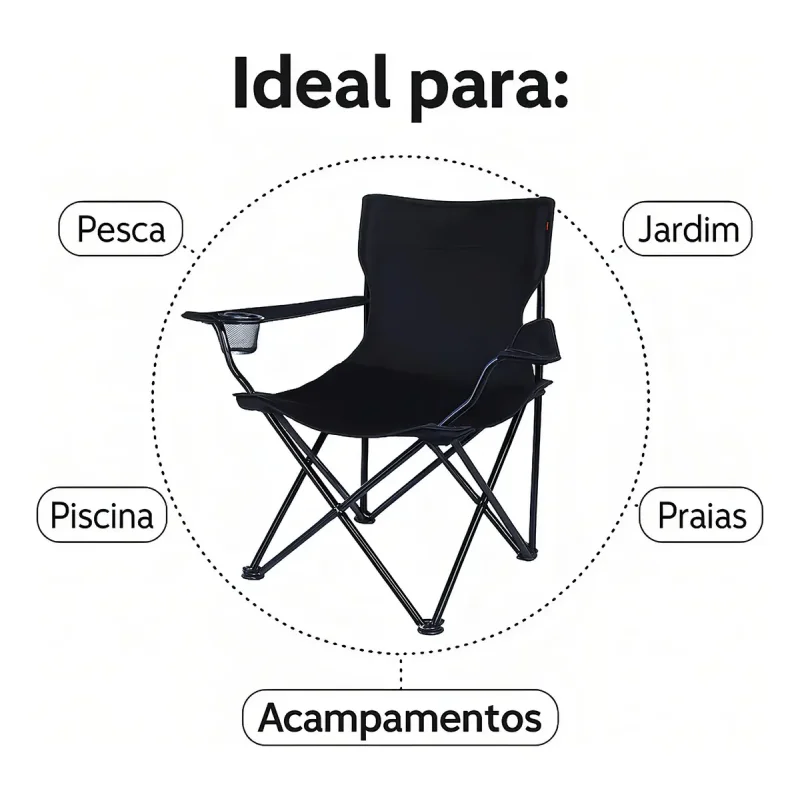 Cadeira Dobravel Para Camping Usd Preta Com Porta Copos
