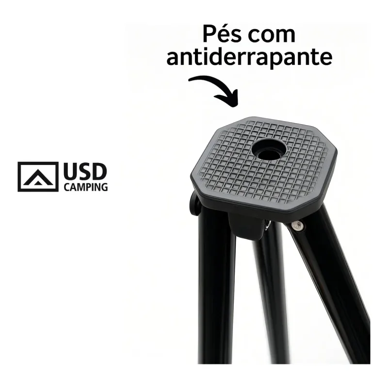 Estrutura em aço com pintura esmaltada e articulação da cadeira dobrável
