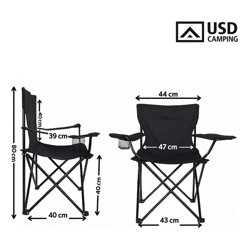 Cadeira Dobravel Para Camping Usd Preta Com Porta Copos