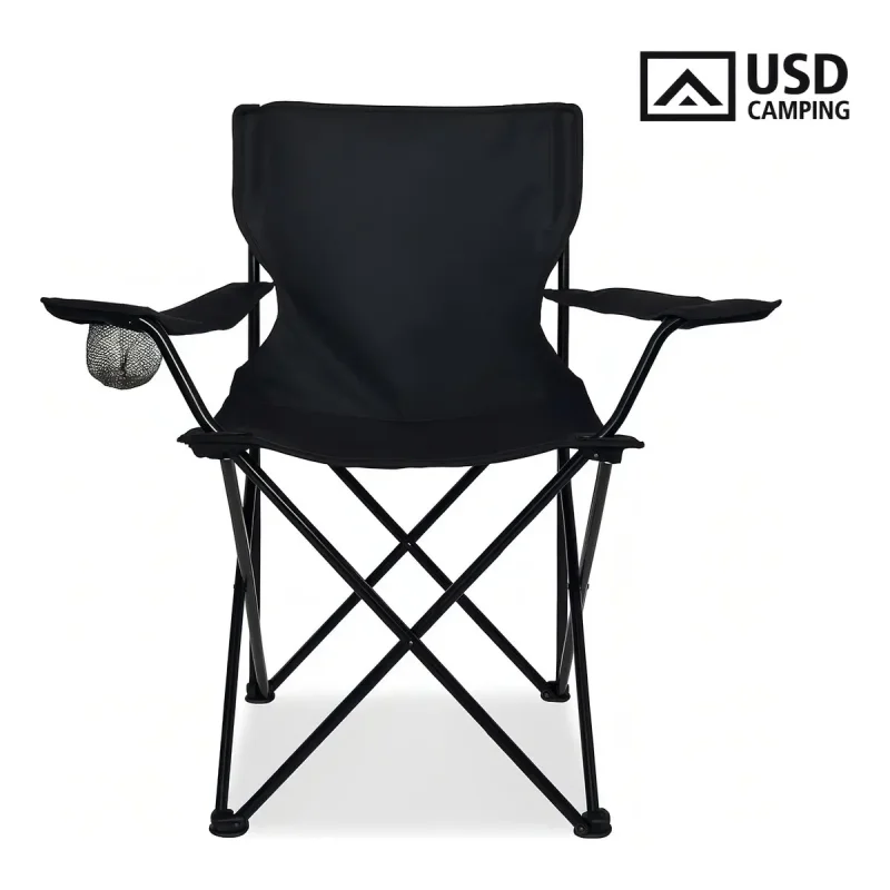 Cadeira Dobrável para Camping USD Preta com Porta-Copos