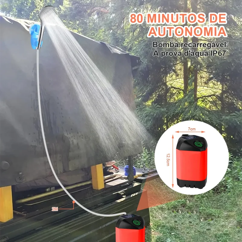 Chuveiro Portatil Recarregavel Para Camping Com Display Digital