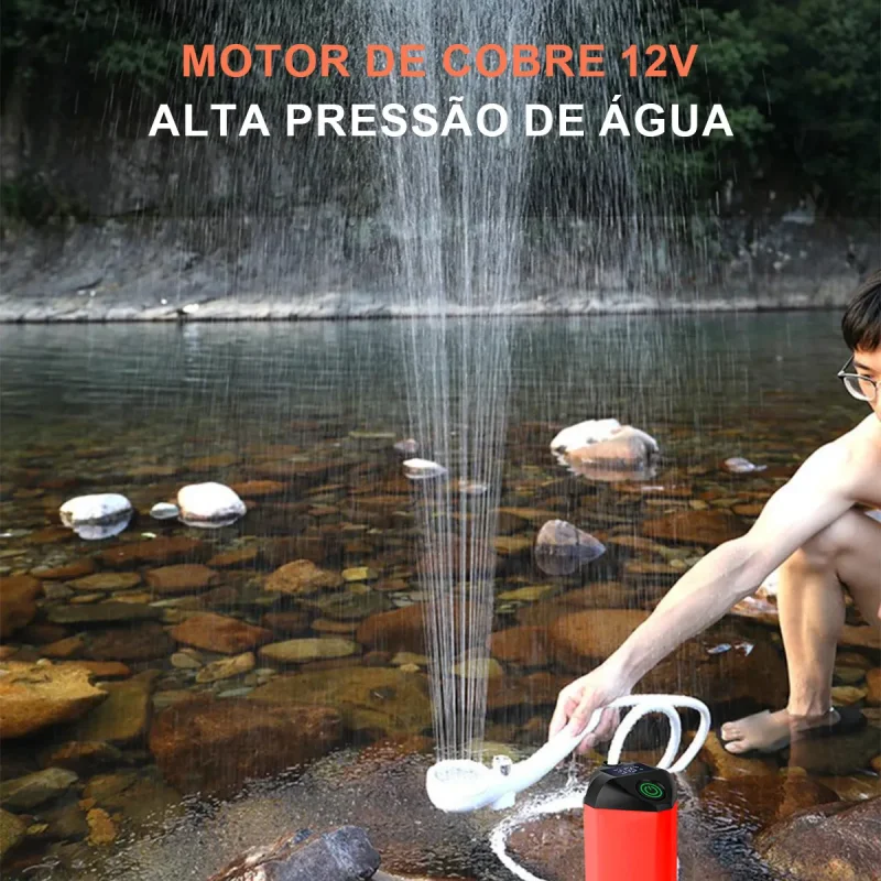 Chuveiro Portatil Recarregavel Para Camping Com Display Digital