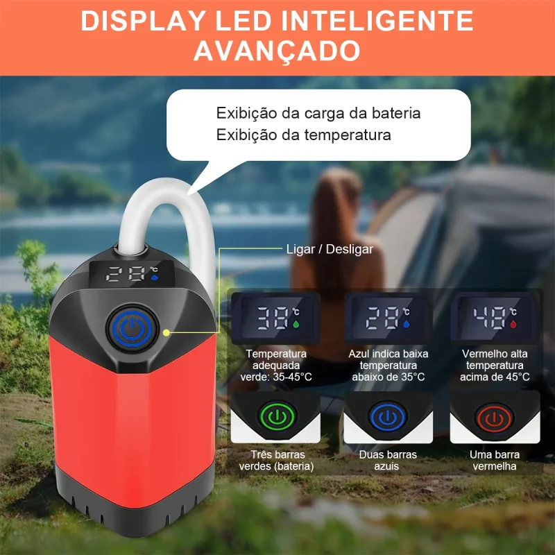 Chuveiro Portatil Recarregavel Para Camping Com Display Digital