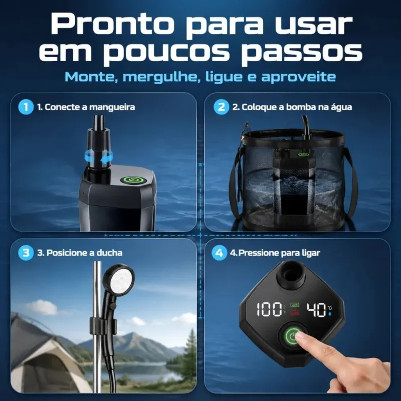 Chuveiro Portatil Recarregavel Usb 6000mah Para Camping E Pet