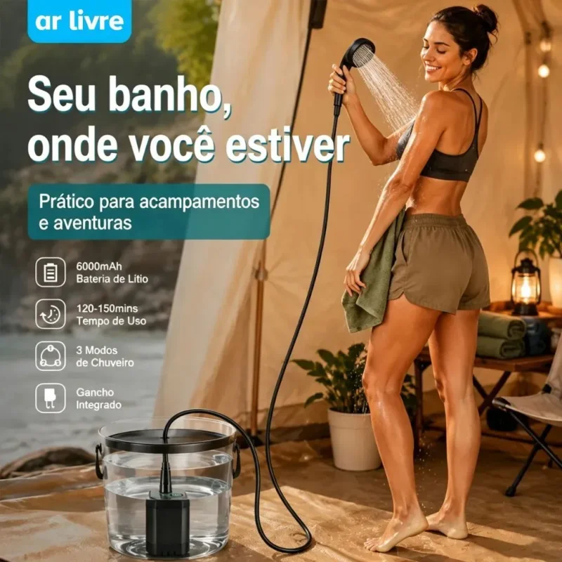 Chuveiro Portatil Recarregavel Usb 6000mah Para Camping E Pet