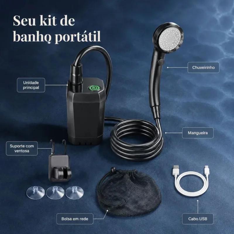 Chuveiro Portatil Recarregavel Usb 6000mah Para Camping E Pet