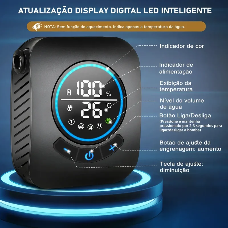 Ducha Portatil Spopal Recarregavel 8000mah Ipx8 Com Tela Led