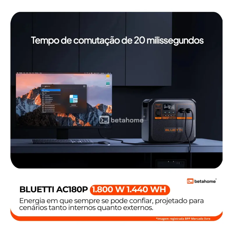 Estacao De Energia Solar Bluetti Ac180p 1800w 1440wh
