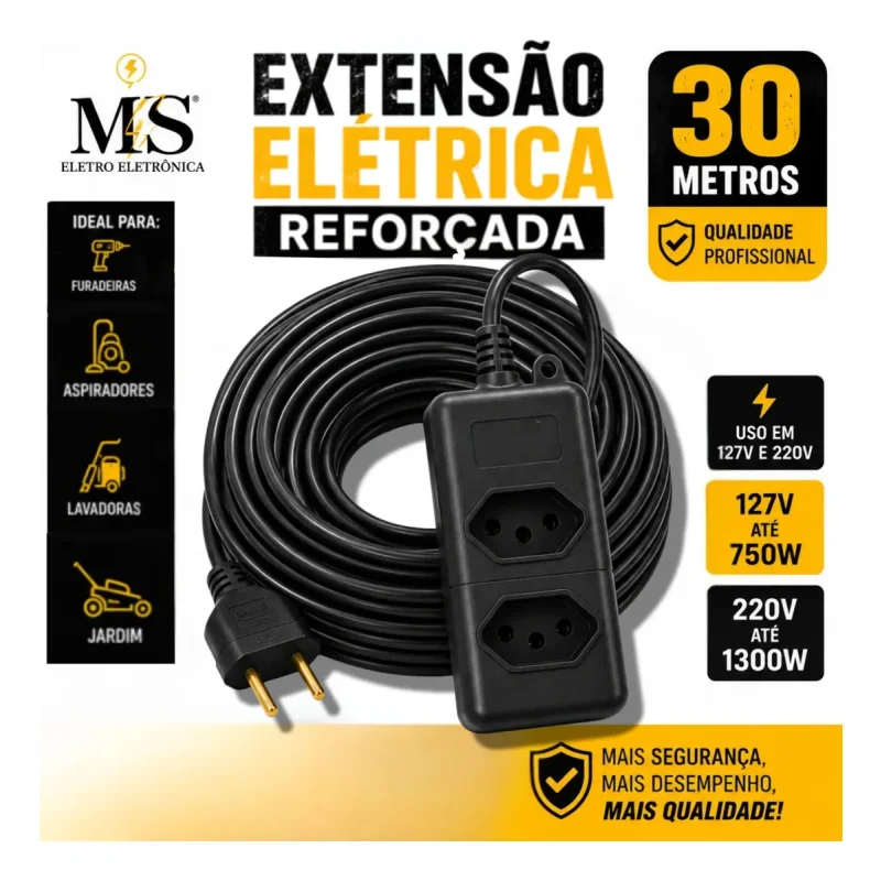 Extensao Eletrica 30 Metros Cabo Pp Ms Eletro Eletronica