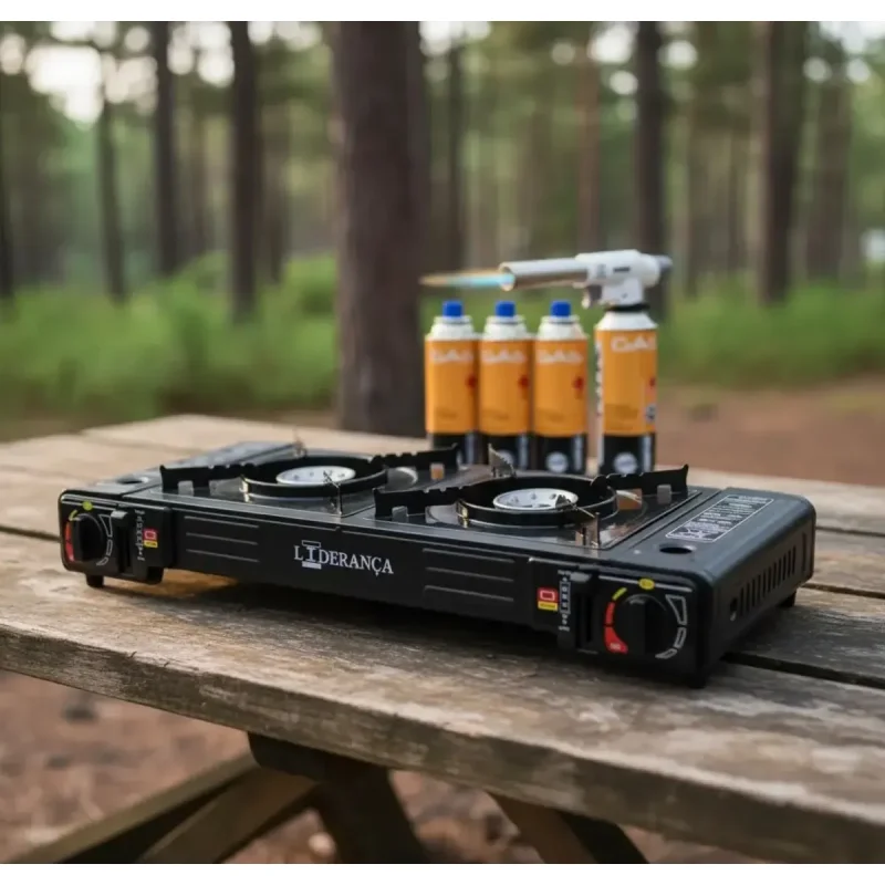 Fogareiro Portatil Frontier Kit Camping Com Macarico E 4 Refis