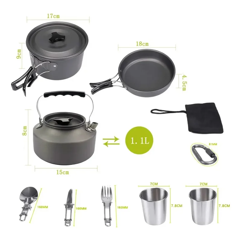 Kit De Panelas Camping E Pesca Cooking Set Com Chaleira