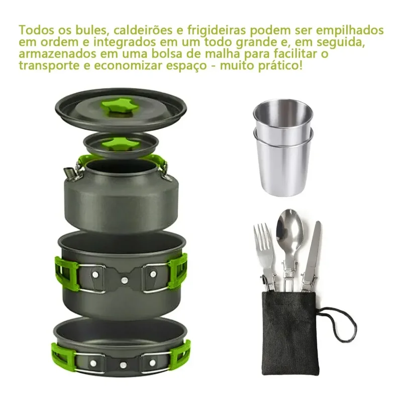 Kit De Panelas Camping E Pesca Cooking Set Com Chaleira