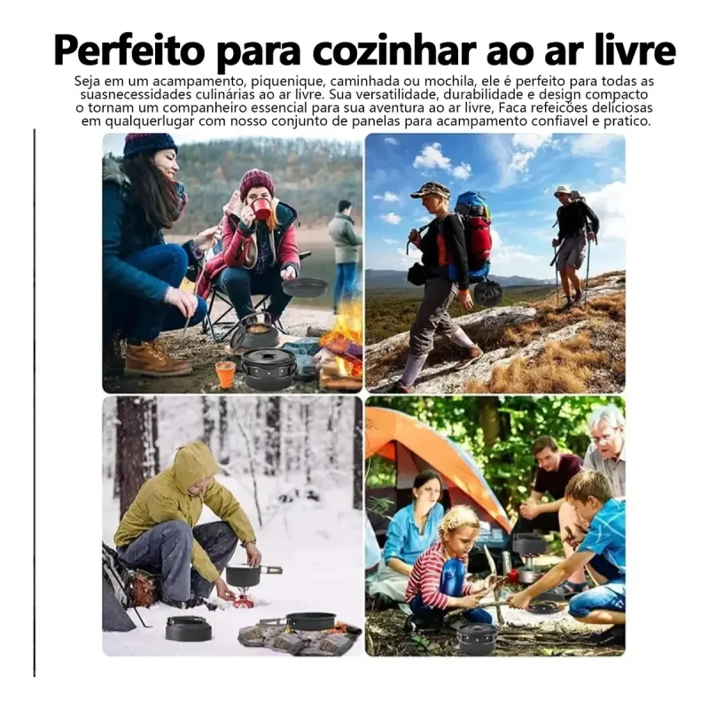 Kit De Panelas Camping E Pesca Cooking Set Com Chaleira