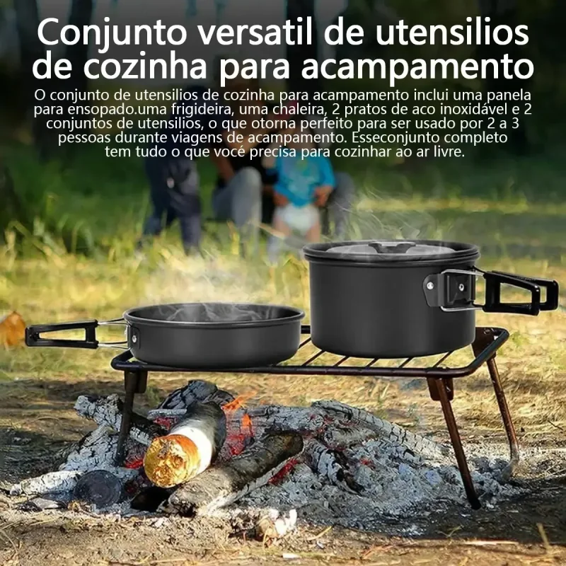 Kit De Panelas Camping E Pesca Cooking Set Com Chaleira
