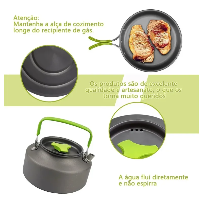 Kit De Panelas Camping E Pesca Cooking Set Com Chaleira