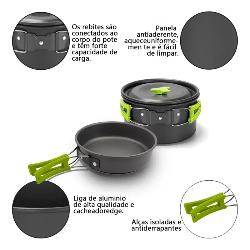 Kit De Panelas Camping E Pesca Cooking Set Com Chaleira