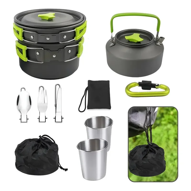 Kit de Panelas Camping e Pesca Cooking Set com Chaleira