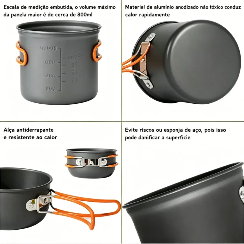 Kit De Panelas Para Camping E Trekking Em Aluminio Anodizado