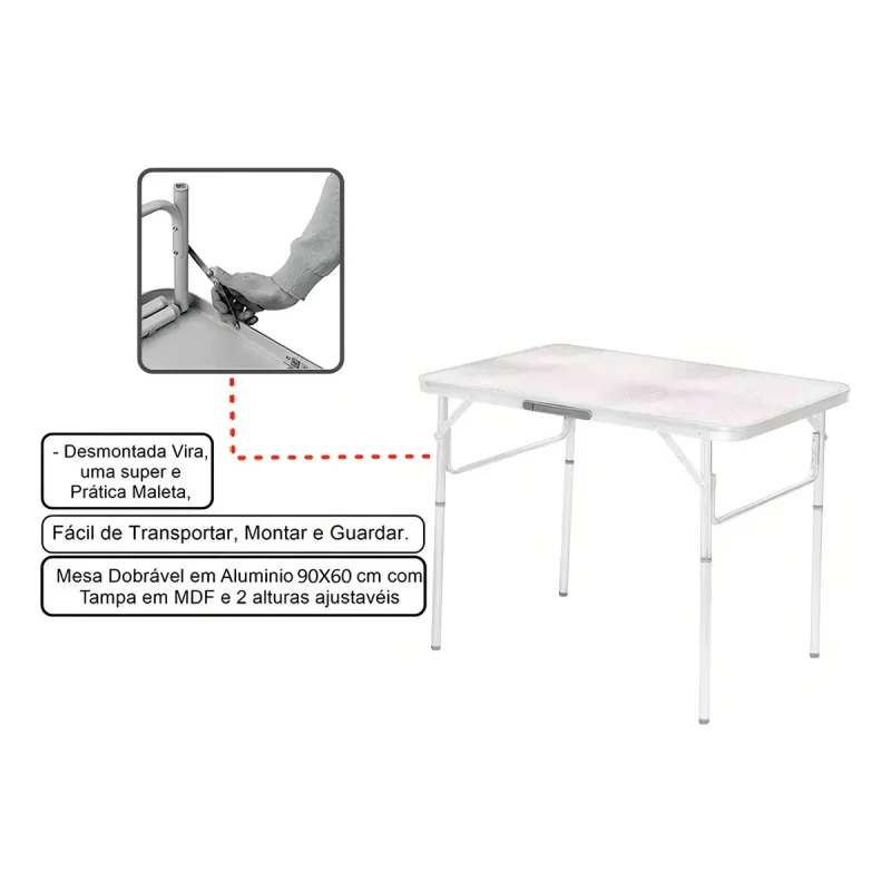 Mesa De Camping Dobravel Palisad Aluminio 90x60 Cm