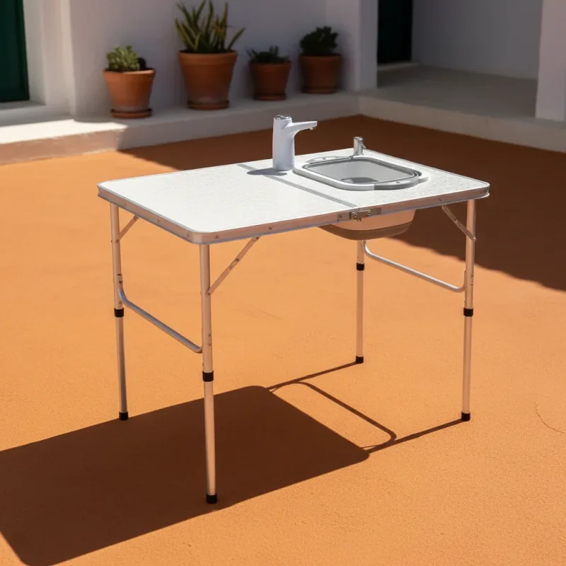 Mesa Pia Retratil Dobravel Campglez Aluminio E Mdf 80 Cm