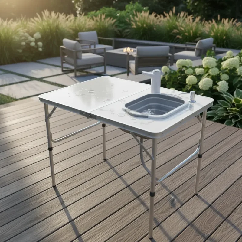 Mesa Pia Retratil Dobravel Campglez Aluminio E Mdf 80 Cm