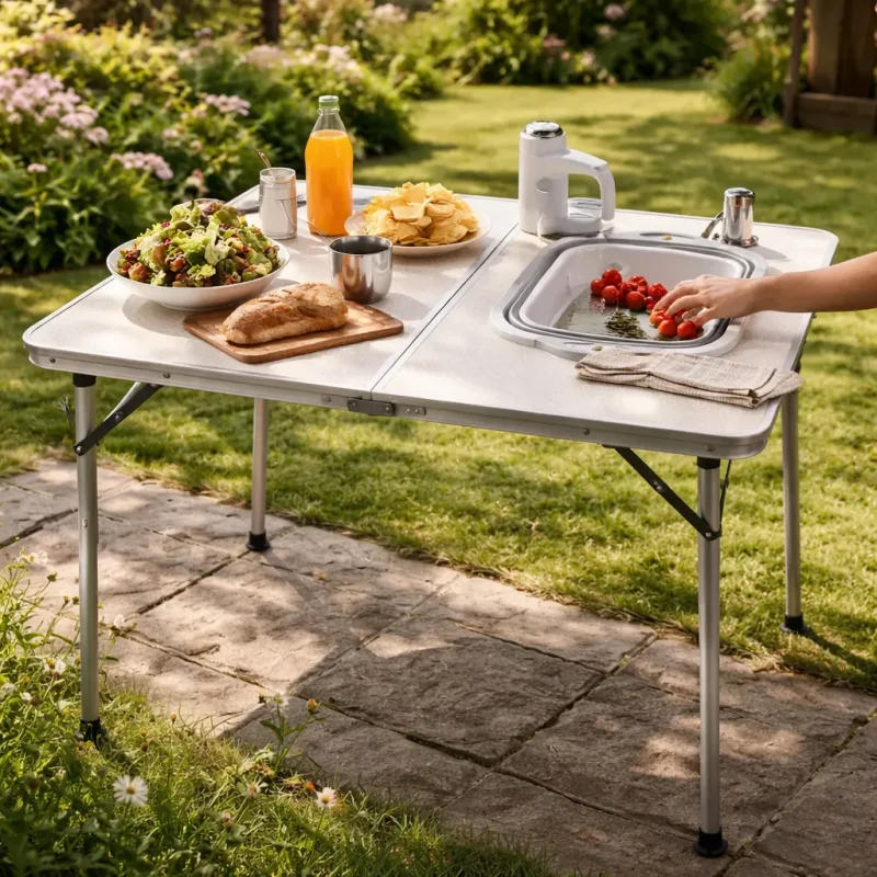 Mesa Pia Retratil Dobravel Campglez Aluminio E Mdf 80 Cm