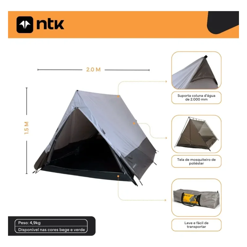 Barraca Camping Canadense Ntk 3 Pessoas Impermeavel 2000mm