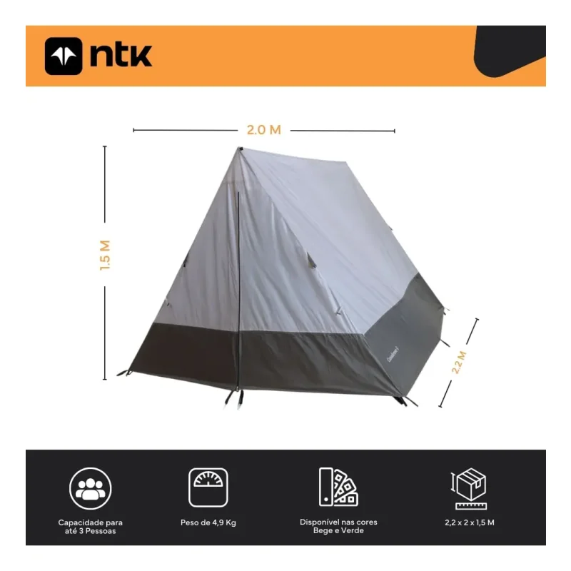 Barraca Camping Canadense Ntk 3 Pessoas Impermeavel 2000mm