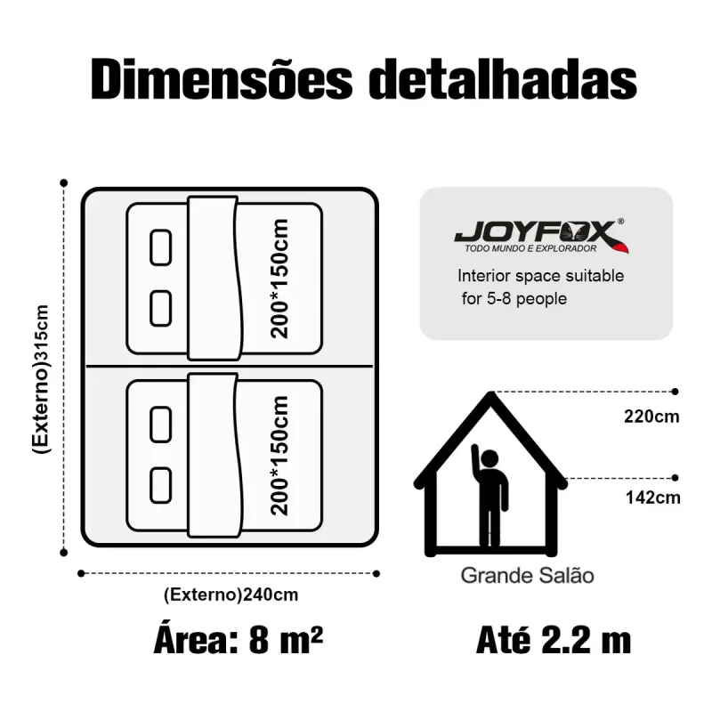 Barraca Inflavel Automatica Joyfox 8 Pessoas 3000mm