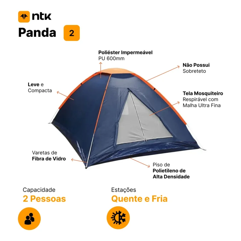 Barraca Nautika Panda 2 Pessoas Iglu Azul E Laranja Ntk