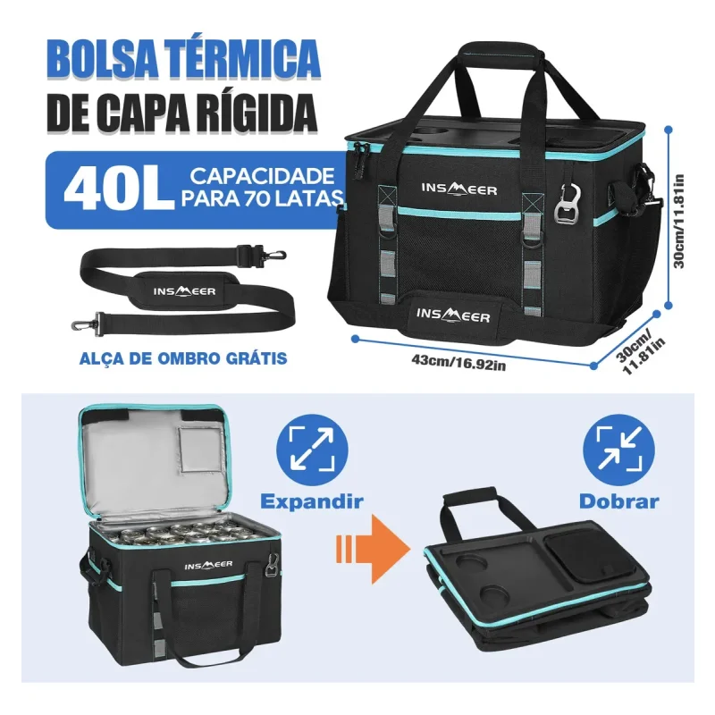 Bolsa Termica Insmeer Dobravel 40l Tampa Rigida 70 Latas
