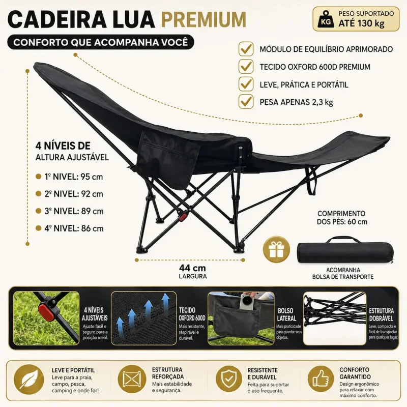 Cadeira Camping Dobravel Reclinavel Usd Premium