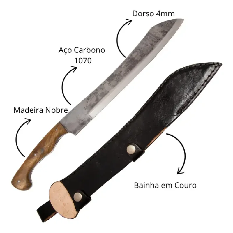 Facao Artesanal Machete 12 Aco Carbono Com Bainha