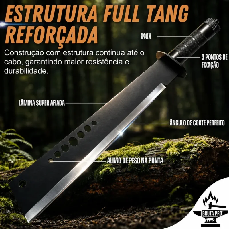 Facao Grande Tatico Aco Inox 48cm Full Tang Com Bainha