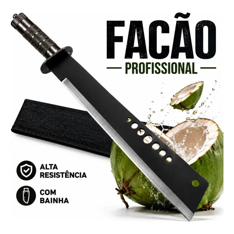 Facão Grande Tático Aço Inox 48cm Full Tang com Bainha