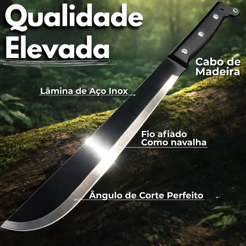 Facao Tatico Full Tang 54cm Aco Inox Com Bainha