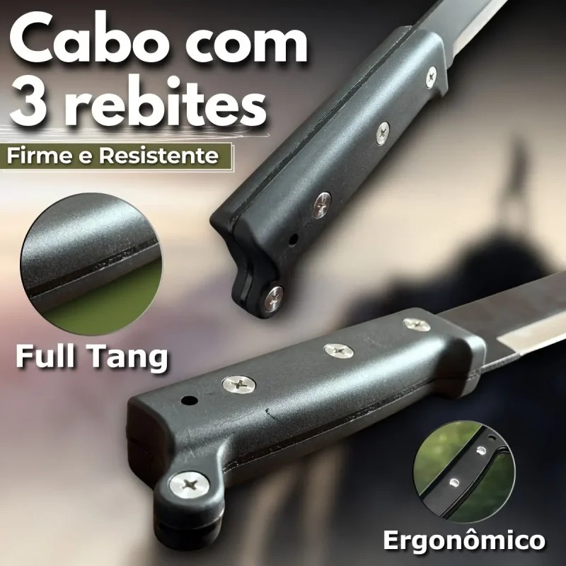 Facao Tatico Full Tang 54cm Aco Inox Com Bainha