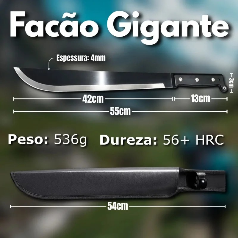Facao Tatico Full Tang 54cm Aco Inox Com Bainha
