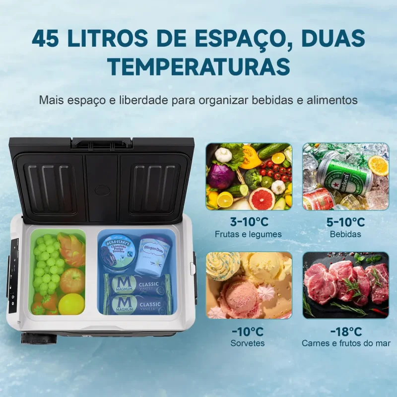 Geladeira Portatil Kookin 45l Duas Zonas 12v 24v 110v 220v
