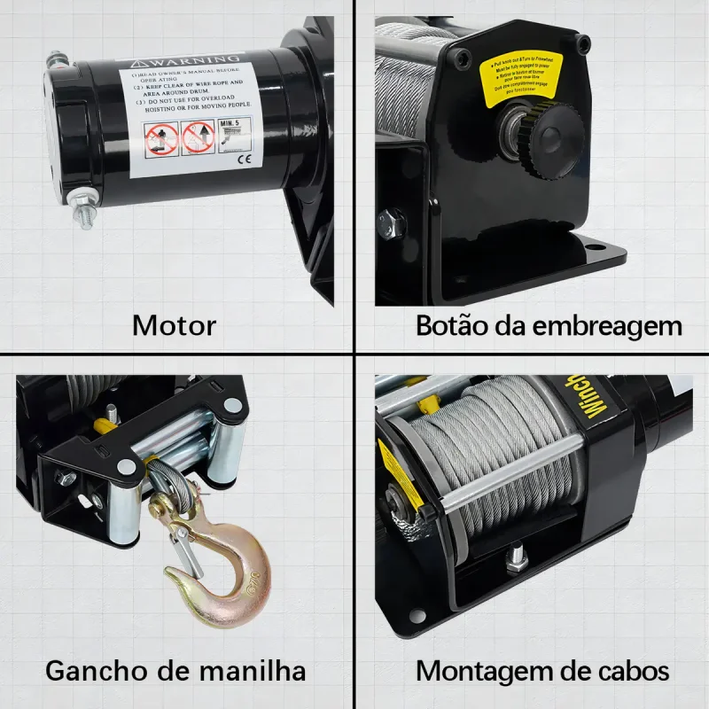 Guincho Eletrico Joyfox 3000lb 12v Para Quadriciclo Utv Barco 1361kg