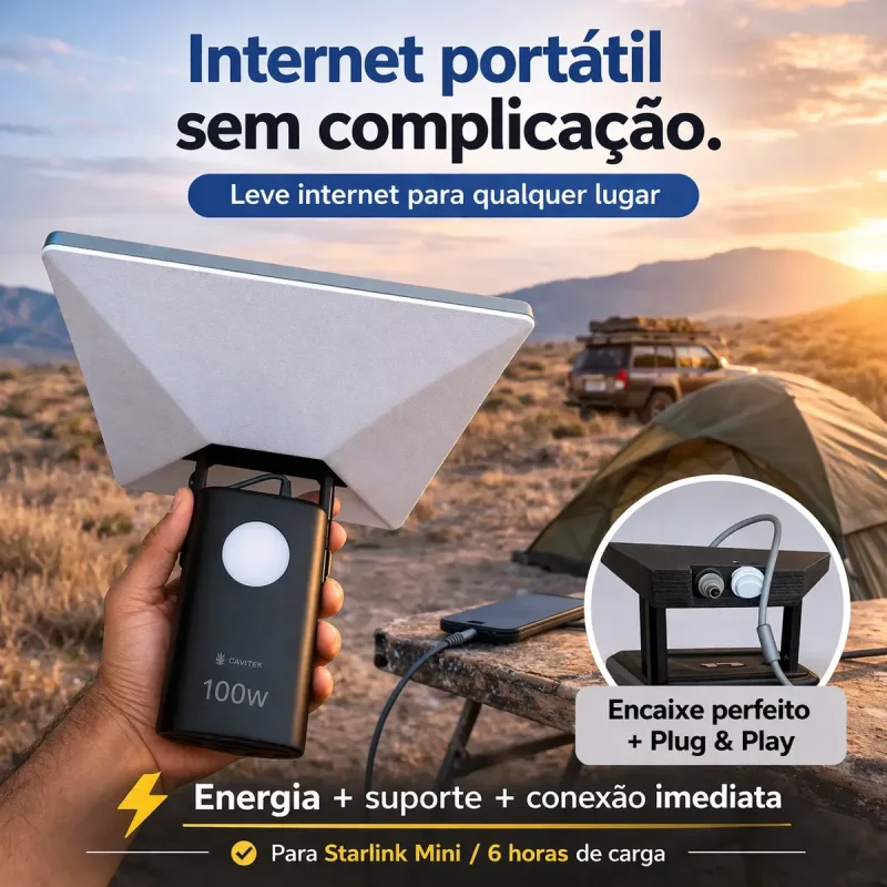 Kit Power Bank 60000mah 100w Com Suporte E Cabo Para Starlink Mini