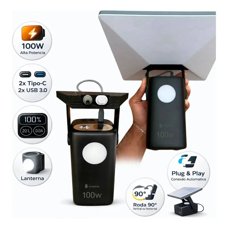 Kit Power Bank 60000mah 100w Com Suporte E Cabo Para Starlink Mini
