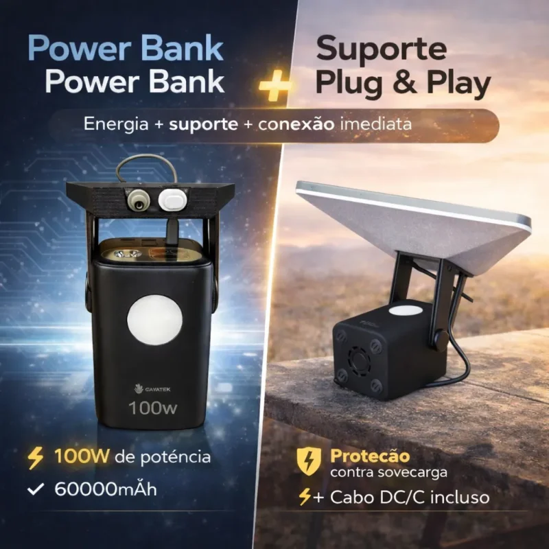 Kit Power Bank 60000mah 100w Com Suporte E Cabo Para Starlink Mini