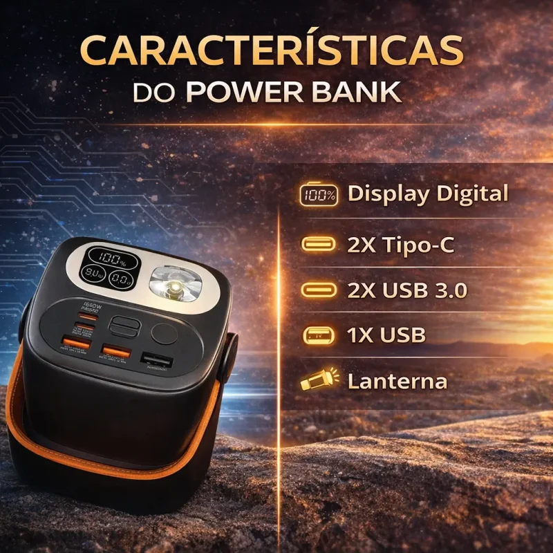 Kit Power Bank 60000mah 100w Com Suporte E Cabo Para Starlink Mini
