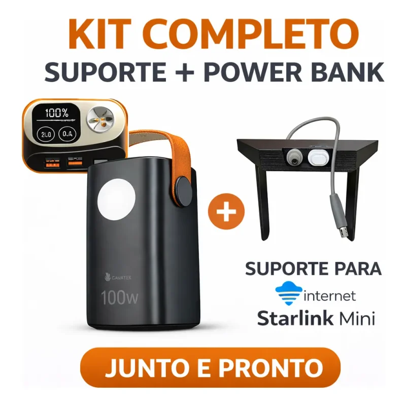 Kit Power Bank 60000mah 100w Com Suporte E Cabo Para Starlink Mini