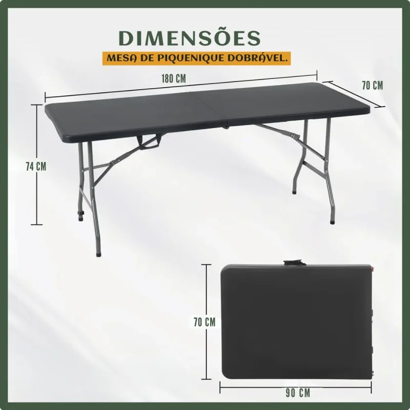Mesa Dobravel Vira Maleta 180m Portatil Luvinco Preta