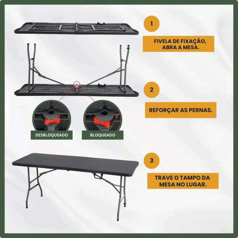 Mesa Dobravel Vira Maleta 180m Portatil Luvinco Preta
