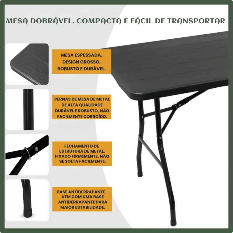 Mesa Dobravel Vira Maleta 180m Portatil Luvinco Preta