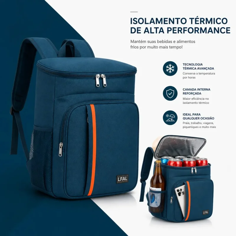 Mochila Termica Lfal Busato Impermeavel Grande Azul
