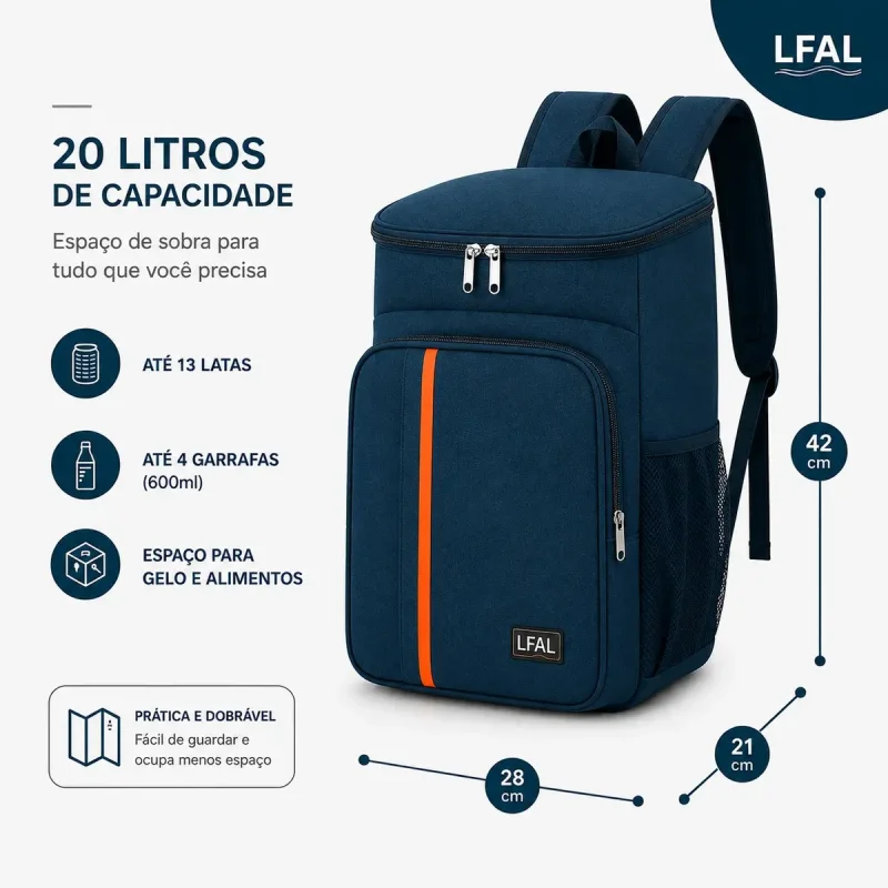 Mochila Termica Lfal Busato Impermeavel Grande Azul